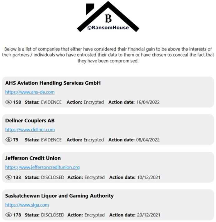 blog cyberattack hospital clinic screenshot of Ransomhouse Tor site